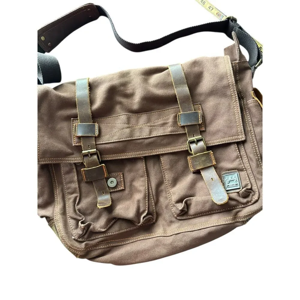 Vintage Berchirly Men's Brown Military Canvas Shoulder Straps Messenger Bag